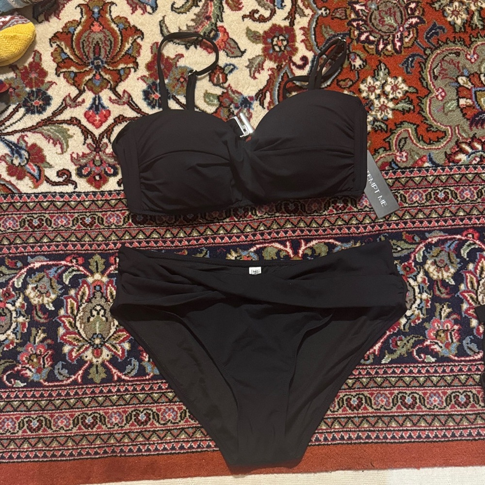 Black Twist Bandeau Bikini Set with Removable Straps
